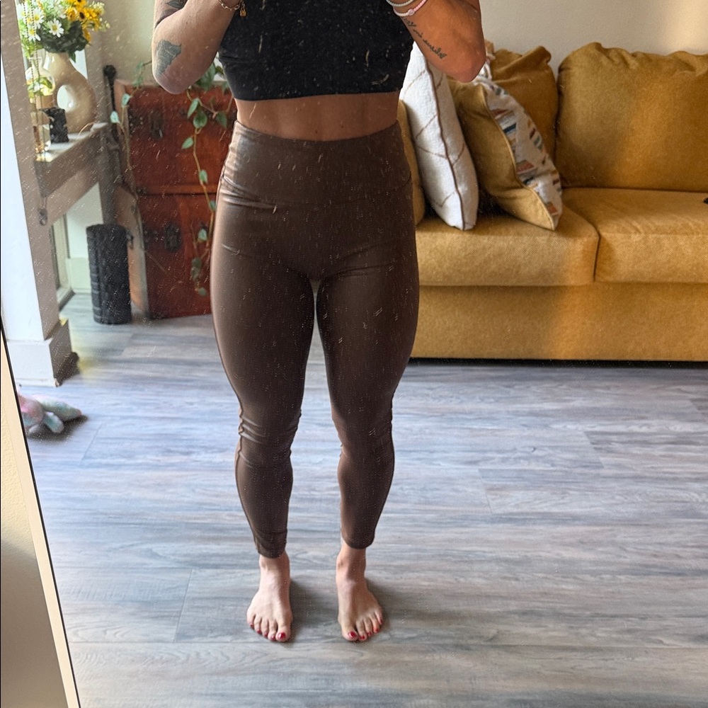 High-Rise Brown Faux-Leather Leggings